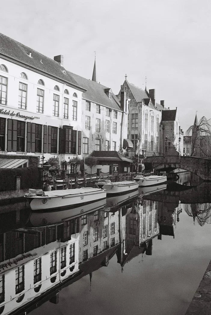 Riverside view shot on expired XP2 Super film with rich grayscale and fine black and white film grain