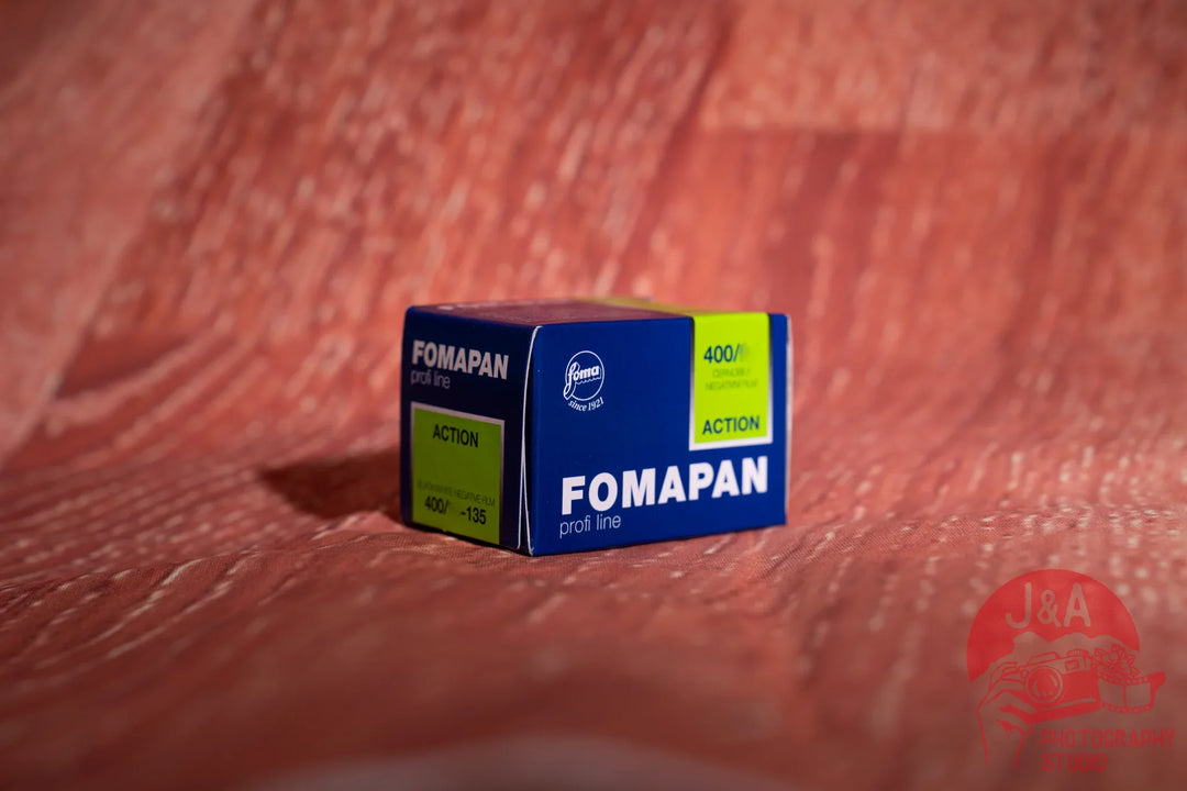 High-quality product image of Fomapan 400 35mm film roll, black and white Foma Action Film ideal for fast-paced, low-light, and expressive photography.