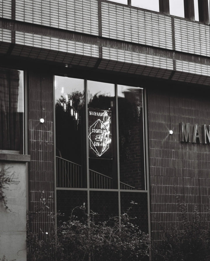 Cityscape captured on Kentmere Pan100 120 film with classic black and white tones and fine detail