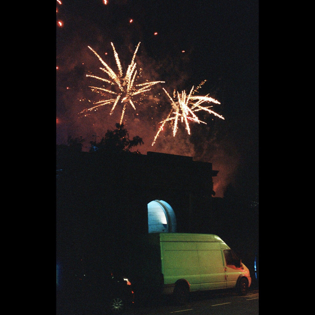 Lomography 800 35mm film used to photograph fireworks, producing vivid colours and fine grain in low-light conditions