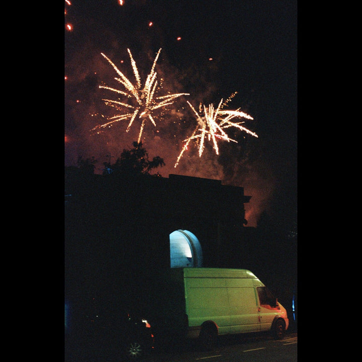 Lomography 800 35mm film used to photograph fireworks, producing vivid colours and fine grain in low-light conditions