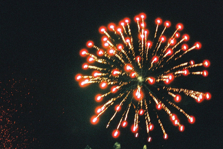 Fireworks display at Chatsworth House captured on Cinestill 400D 35mm film with vivid colours and contrast