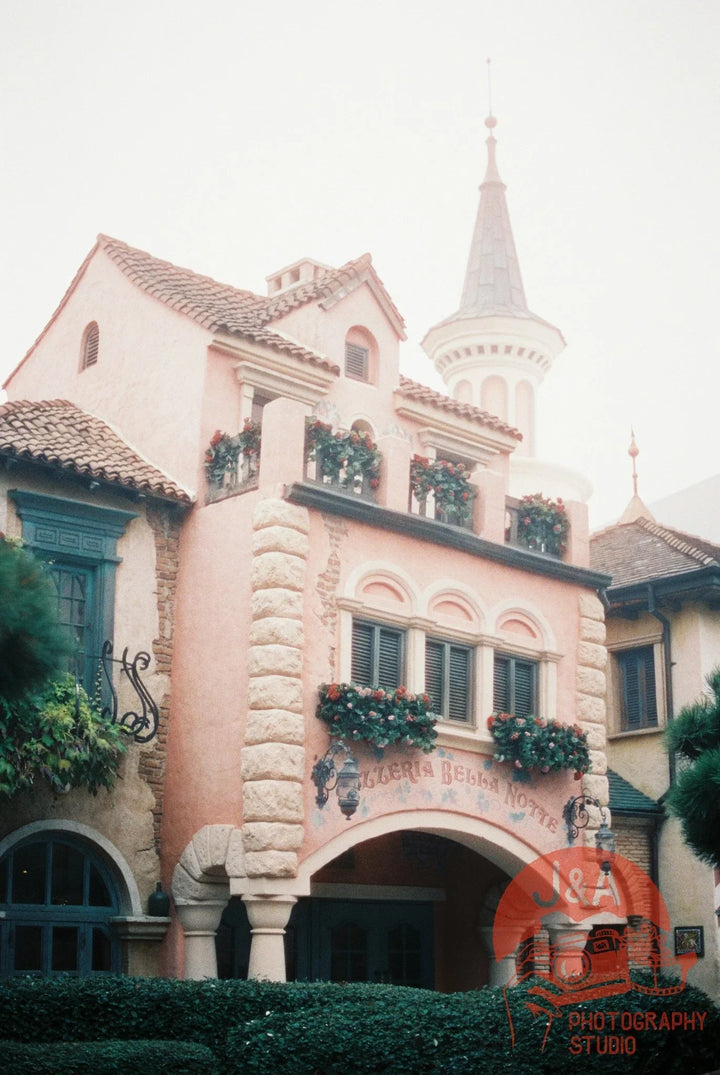 Disneyland castle photographed using Cinestill 800T film, showcasing bright daylight tones and cinematic quality