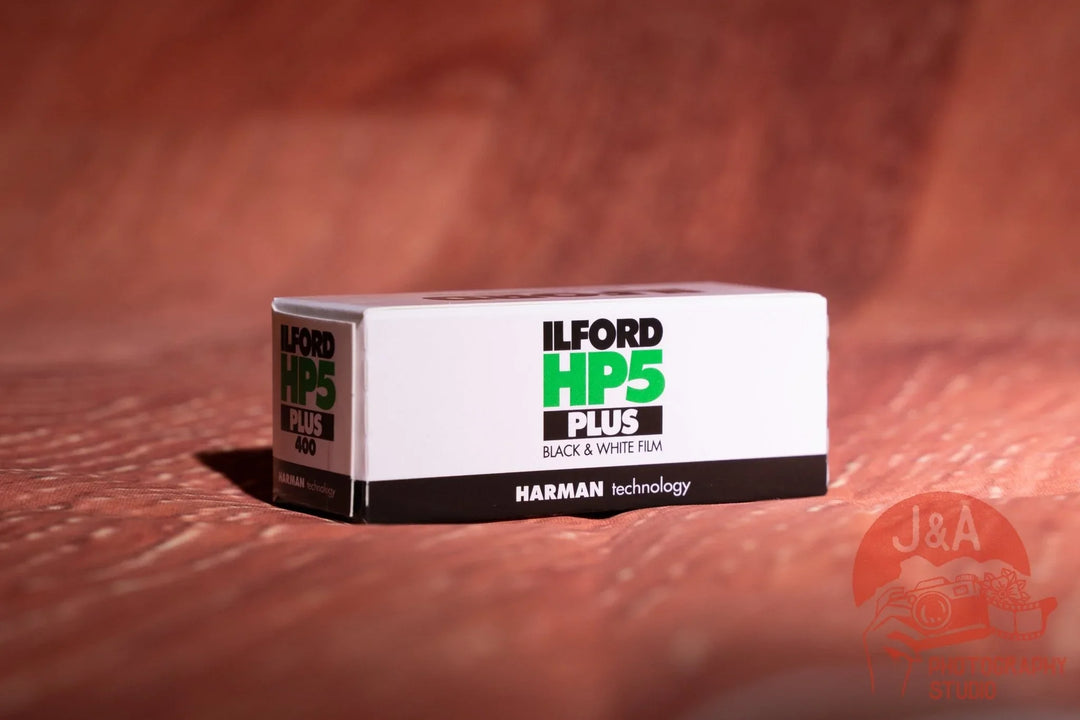 Ilford HP5 Plus 400 120 roll film for medium format black and white photography with rich tones and fine grain