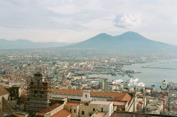 High-angle cityscape taken on Kodak Ektar 100 film, highlighting sharp details, vivid colours, and excellent clarity.