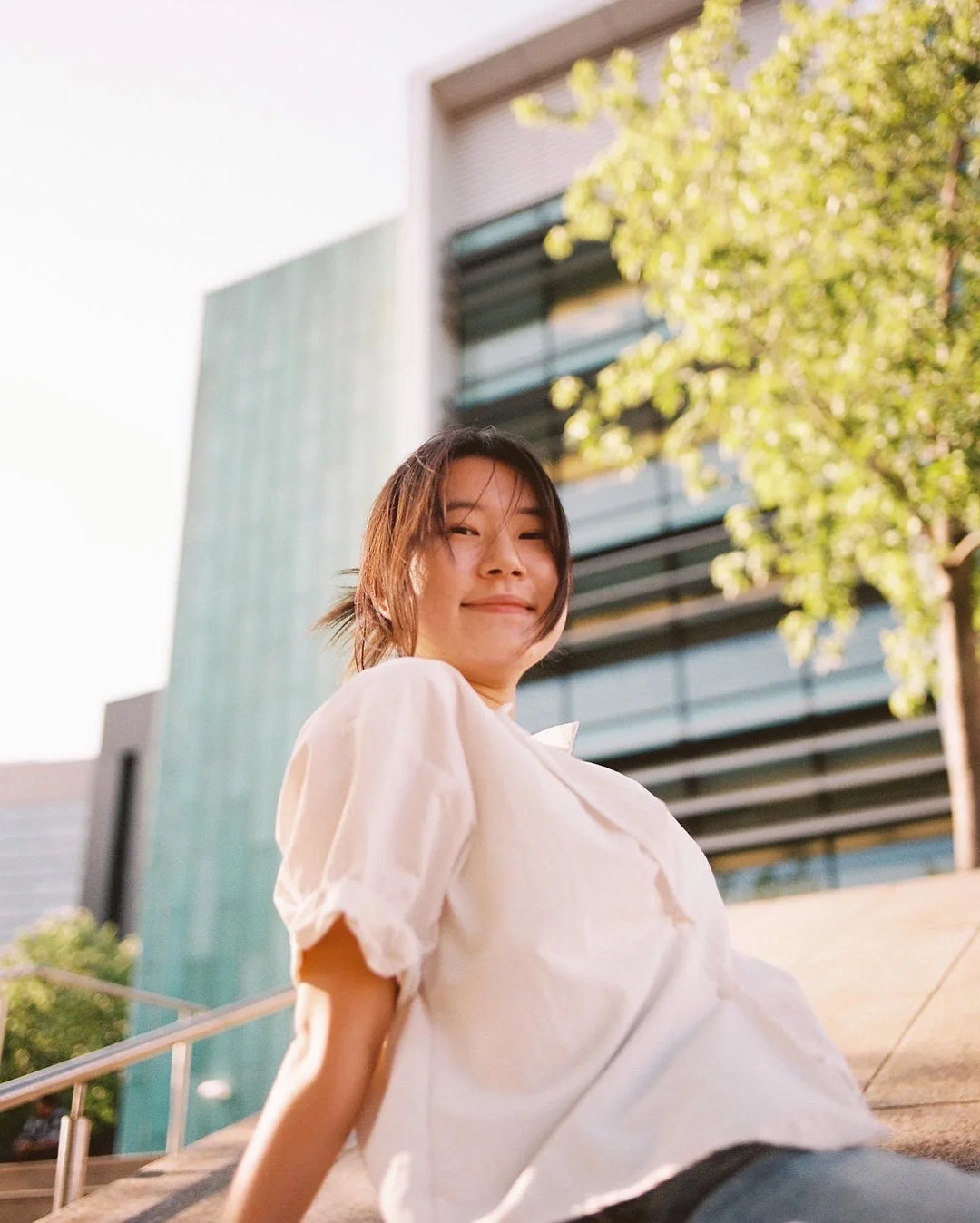 Outdoor portrait captured on Kodak Portra 400 120 film showing natural skin tones and vibrant colours