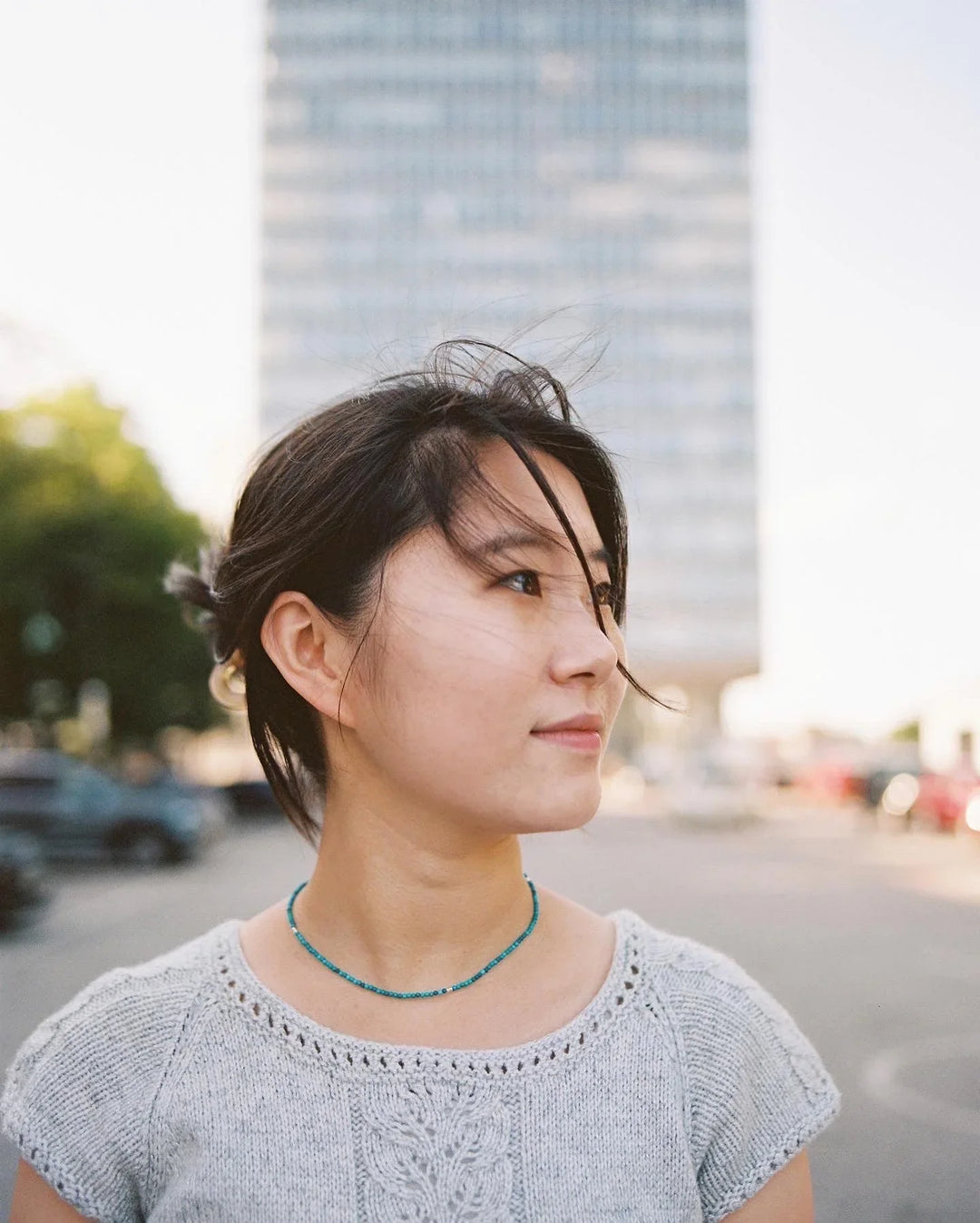 Medium format outdoor portrait shot with Portra film 400 120, highlighting smooth tonal transitions and fine detail